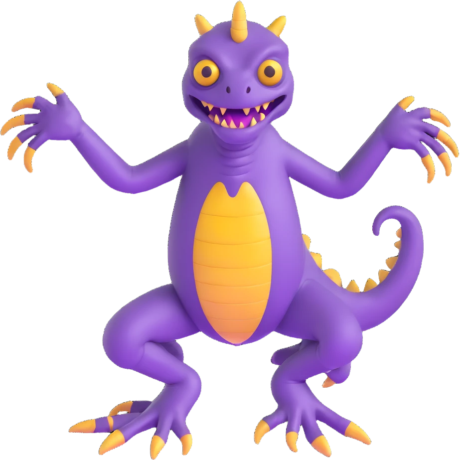 purple reptilian monster with multiple limbs like in Monsters Inc emoji
