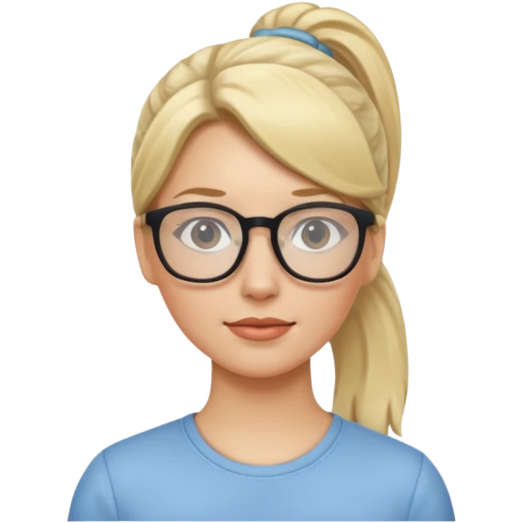 White woman with blond ponytail and glasses emoji