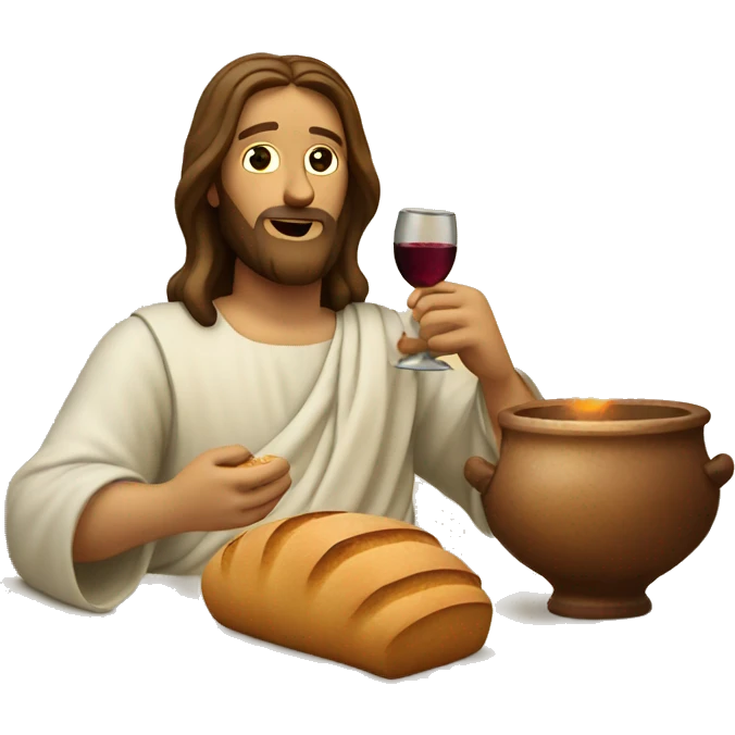 Jesus heating bread and wine emoji