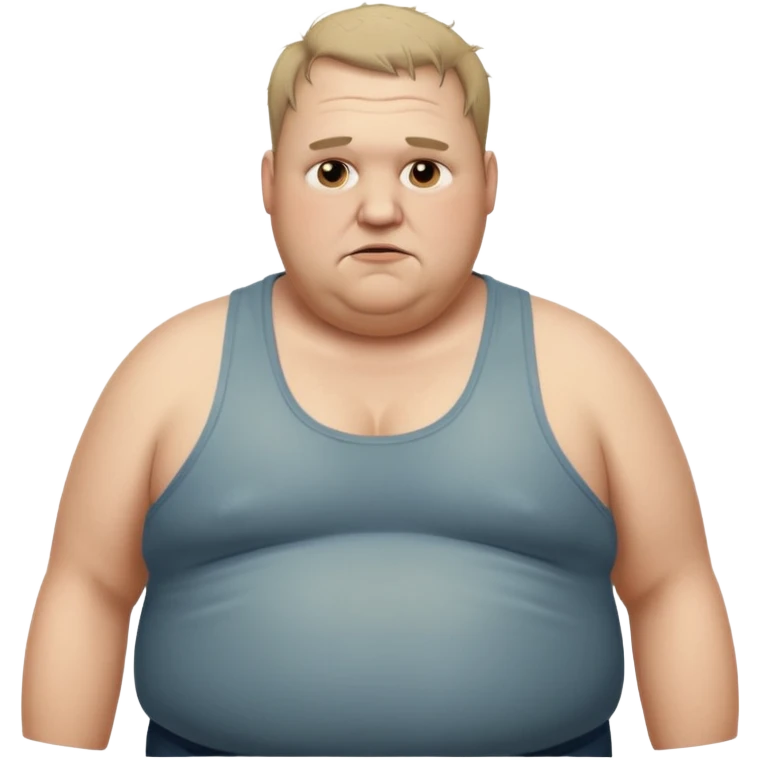 very  obese middle aged white man in wifebeater with  dirty appearance. His hair is very greasy and balding emoji