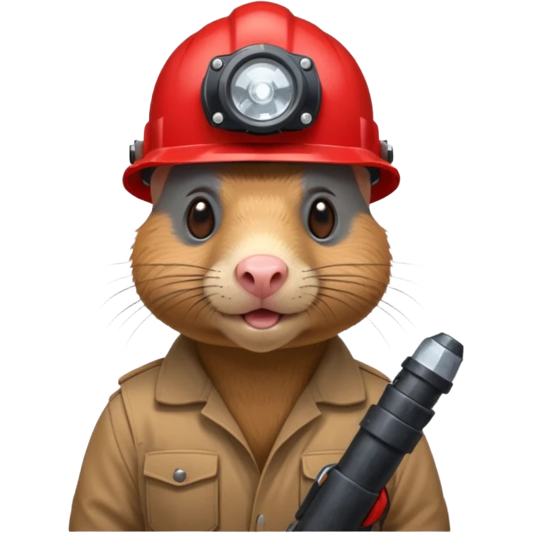 a mole rat with ore drill, red helmet, headlamp emoji