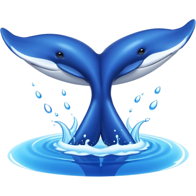 A 3D cartoon whale tail rising from the water, smooth surface reflection, ocean background, Memoji-style. emoji