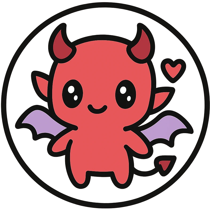 little alchemy style icon
subject: crimson devil
border: medium-black
shape: round, circular
background: white
style: full color fill with medium black outlining emoji