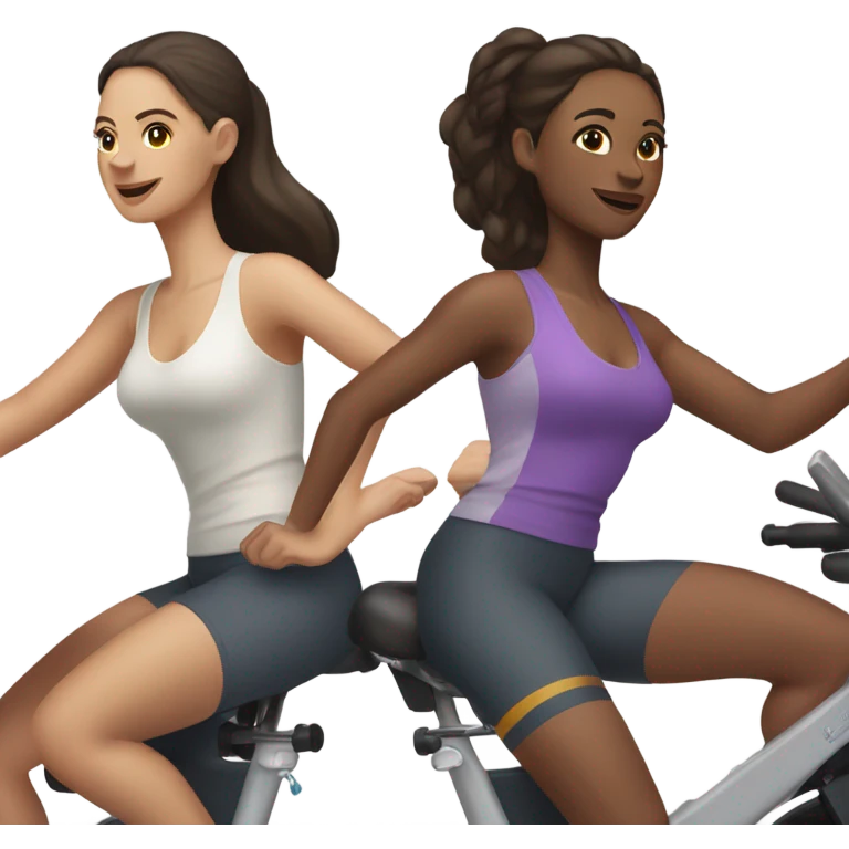 Two white skinned brunette ladies at spin class, but light skin emoji