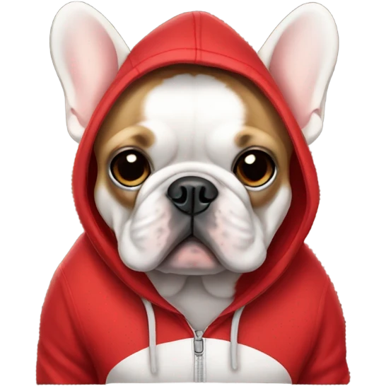 French Bulldog wearing a red hoodie emoji