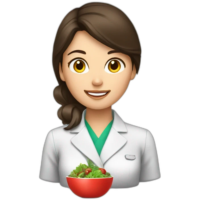 brunette female nutritionist, food emoji