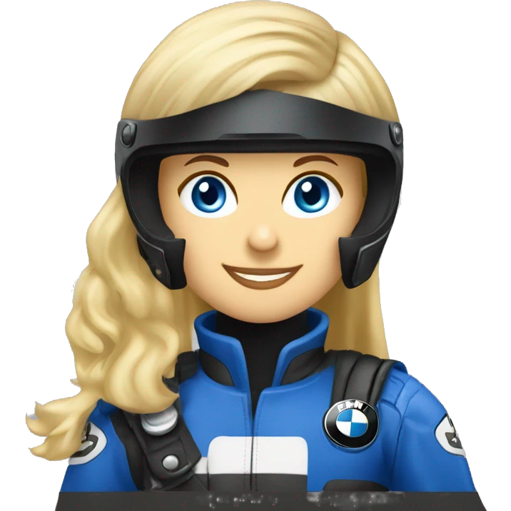 blond lady 50 years blue eyes on motorcycle bmw gs 700 wearing helmet emoji