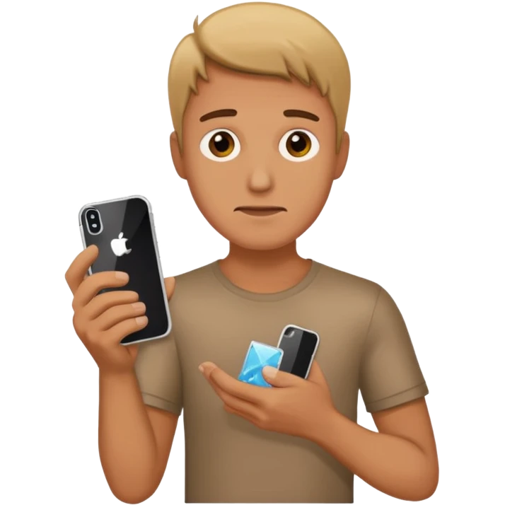 create the man with broke iphone in the hand emoji