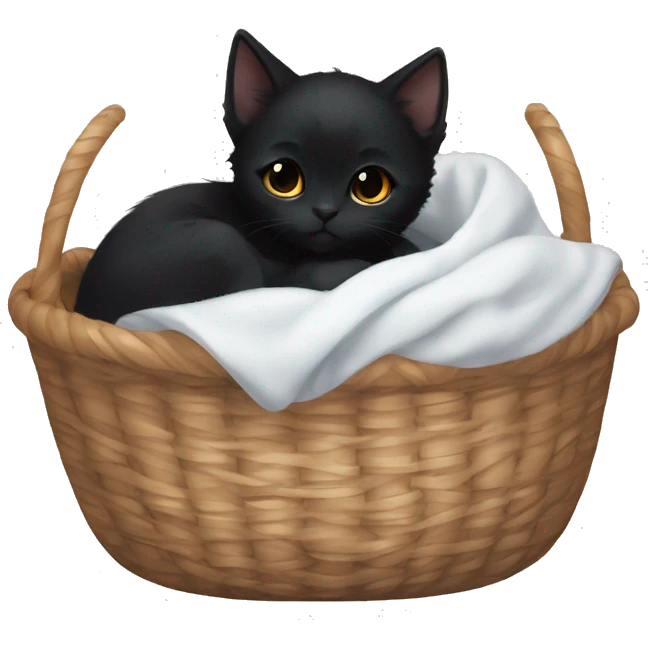 Black Kitten curled up in a basket dark academia aesthetic emoji
