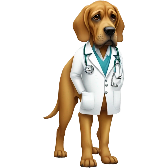 Full body White and gold bloodhound as a doctor in medical mask. emoji