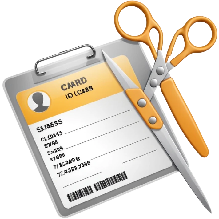 Scissors cutting an ID card in 2 parts.hyper realistic emoji