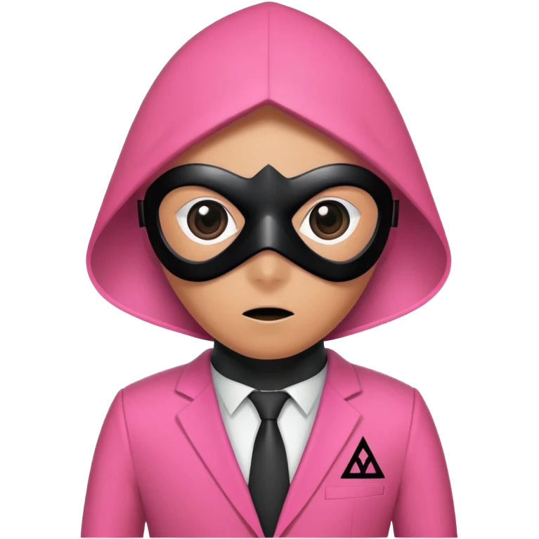 Squid Game guard with pink suit and black mask with triangle symbol emoji
