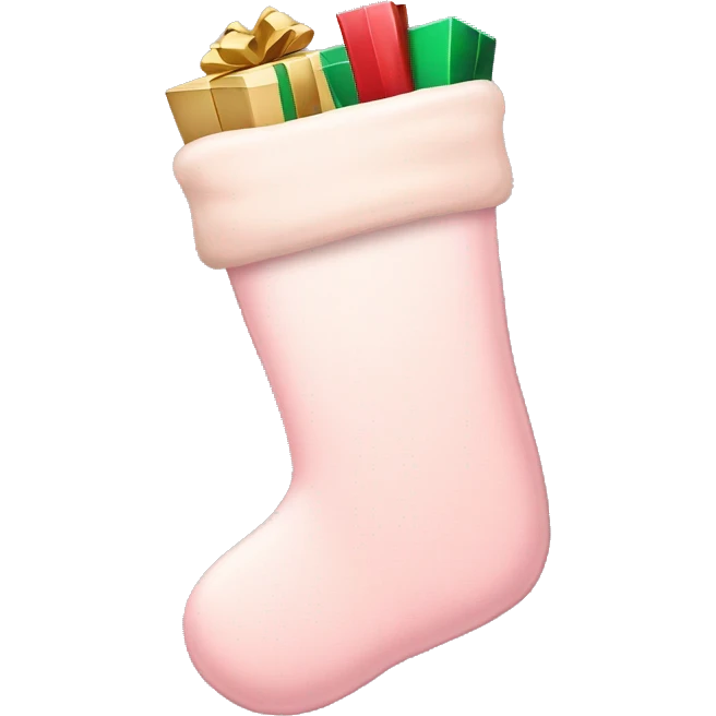 Light pink christmas stocking with beige presents inside emoji