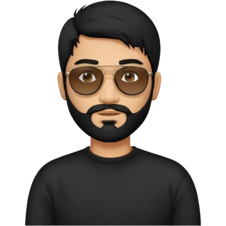 Indian man with  black mullet  and beard and black sunglasses and black jumper emoji