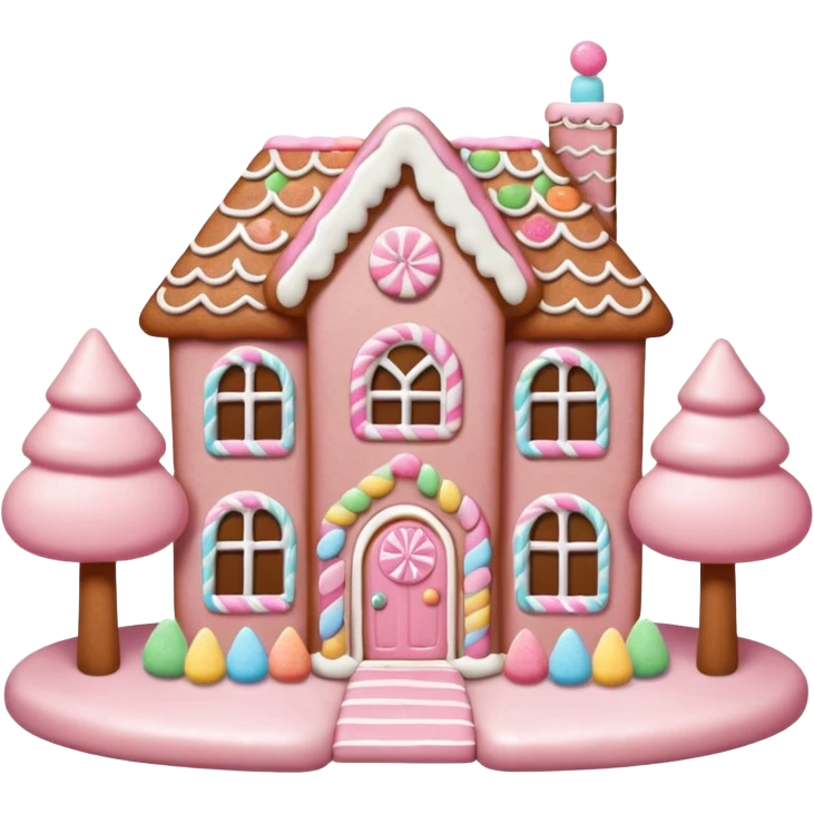 Cute pastel pink gingerbread house mansion emoji