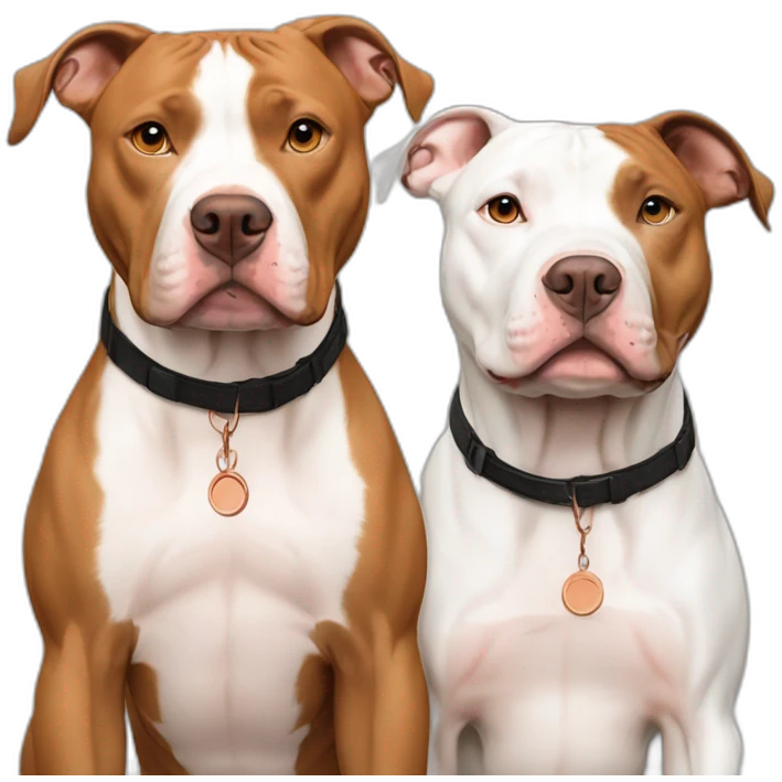 One Tan and white pitbull standing with one copper and white pitbull emoji