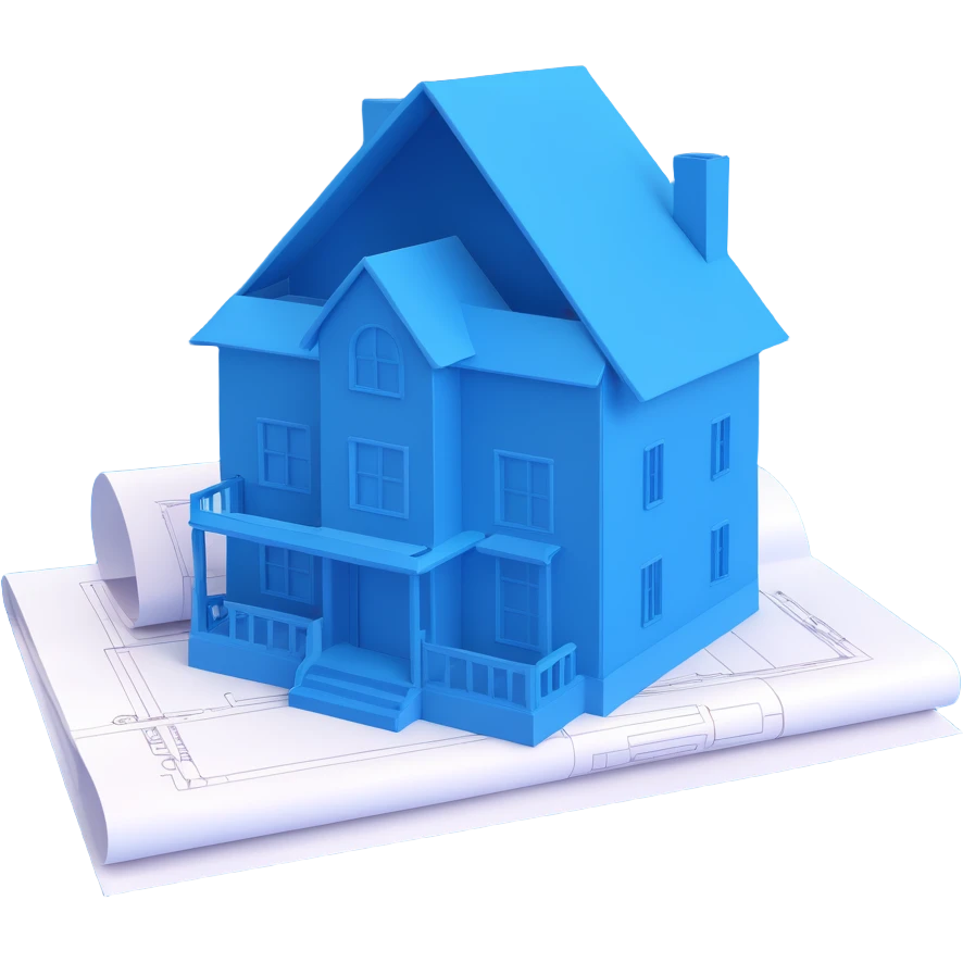 blueprint paper with a house drawing, simple emoji