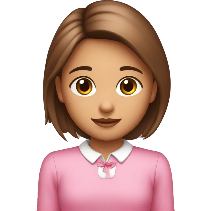 Niña de pelo marrón con un moñito en el cuello color rosado emoji