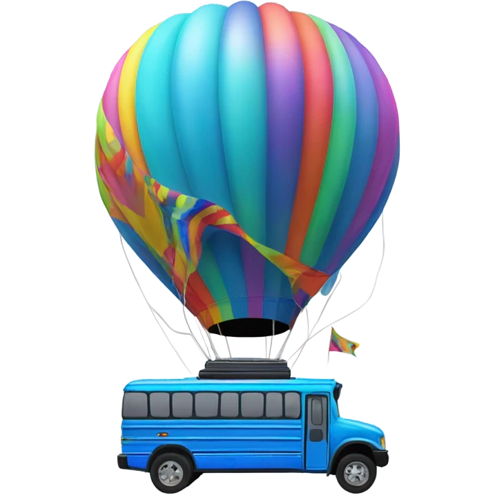 Blue party bus with a hot air balloon on top  emoji