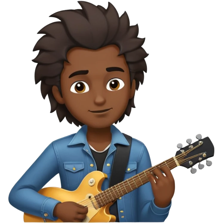 Musician's face and torso, confident smirk, half-closed eyes looking up, eyebrows showing confidence, rockstar hairstyle, no guitar, expression shows he's thinking about future success emoji