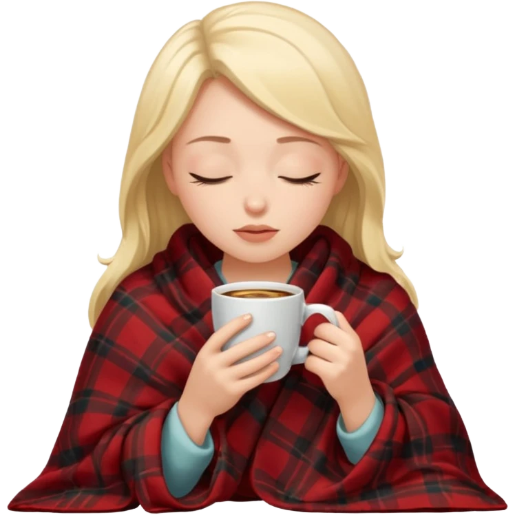 girl inside a blanket sipping coffee eyes closed emoji