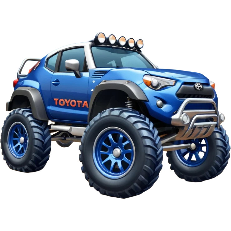 Chrome Tractor tires on glossy dark blue 2025 Toyota 86 off road rally car  emoji