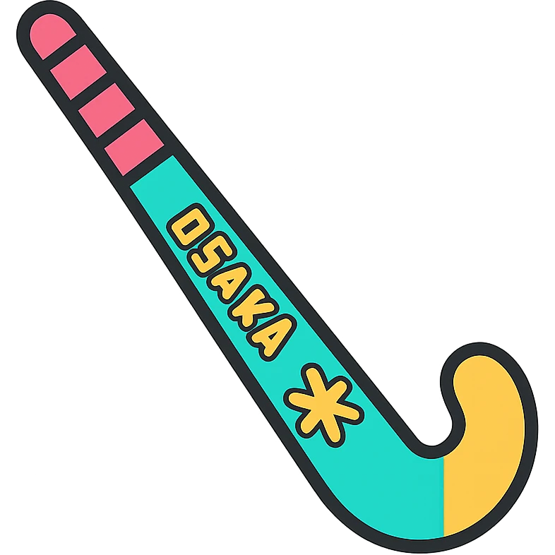 Osaka hockey stick, close-up of the handle with logo emoji