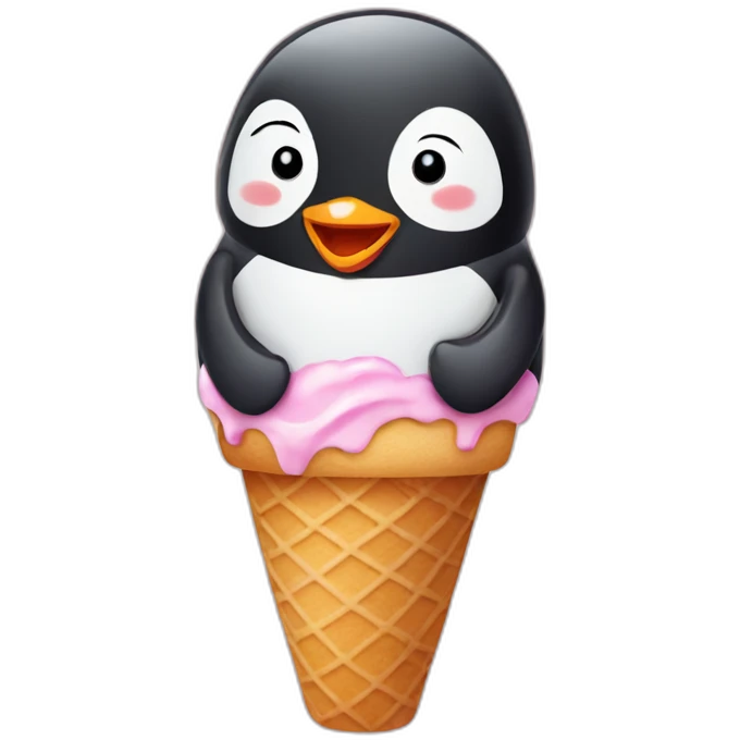A cute penguin in an ice cream cone emoji