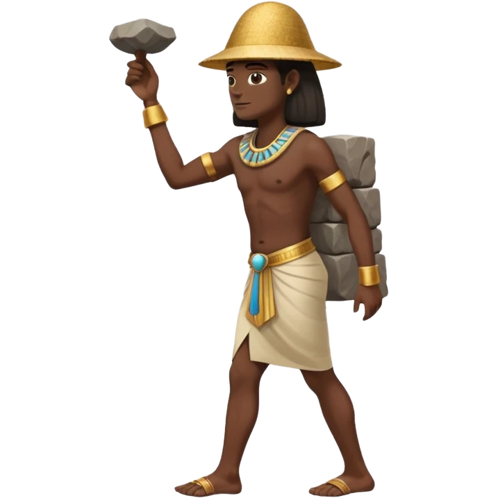 fullbody ancient Egyptian worker carrying a rock block on their back, no fancy hat emoji