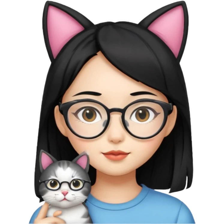 Asian girl with black hair glasses and cat ear cat emoji