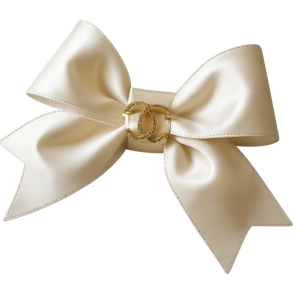 Remove the background, keep only the elegant bow with pearls and gold Chanel logo, glossy, soft lighting, realistic style, with no background. emoji