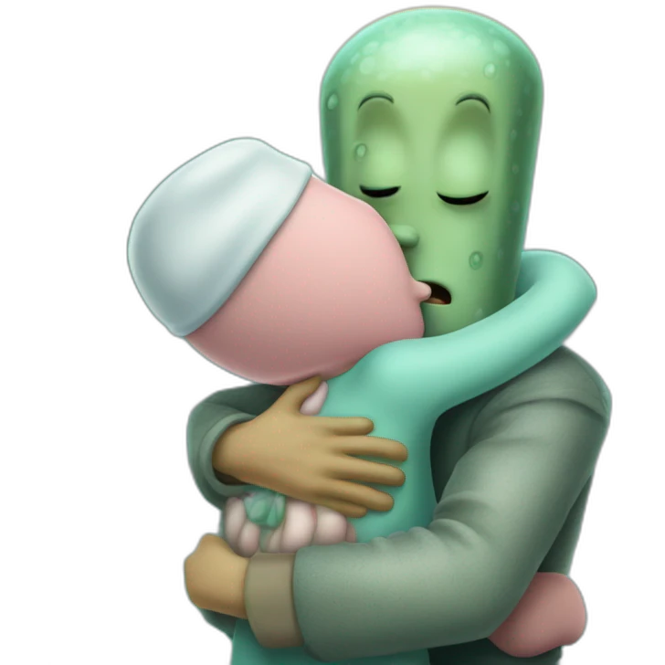 Patrick hugging squidward while squidward is kissing spongebob emoji