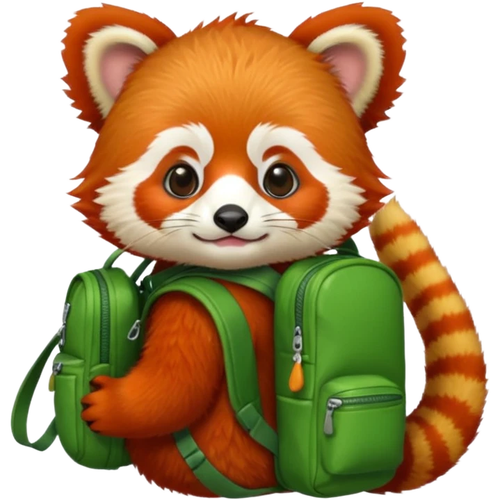 baby red panda wear green backpack emoji