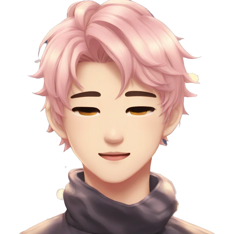 Gorgeous bright sparkly romantic Asian anime gentle man with blushing face aesthetic trending style outside emoji