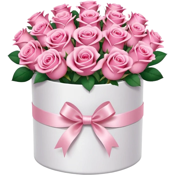 bouquet of pink 15 roses in a round white box emoji