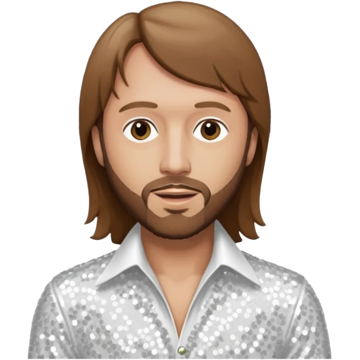 Maurice Gibb from Bee Gees with long brown hair, white sequin outfit  emoji