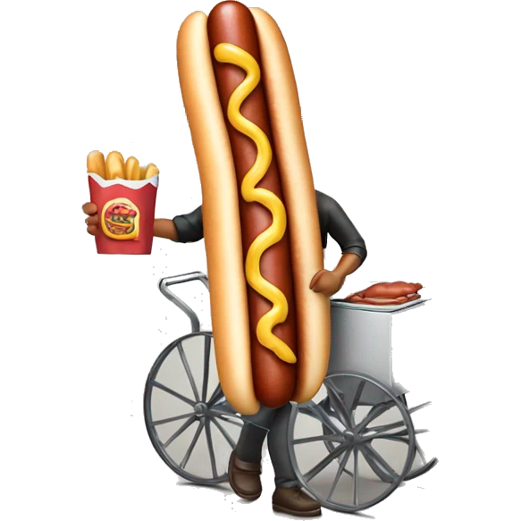 hot dog vendor holding a hot dog with a cart emoji