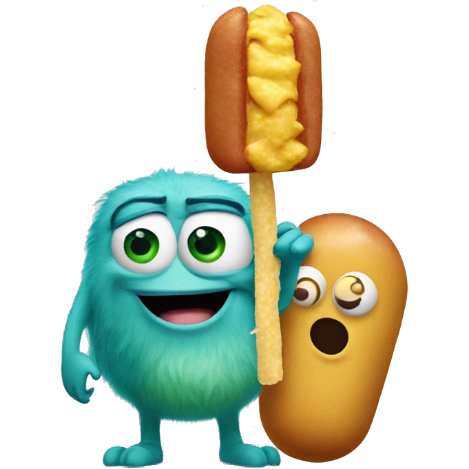 mike wazowski eating a corn dog with sully  emoji