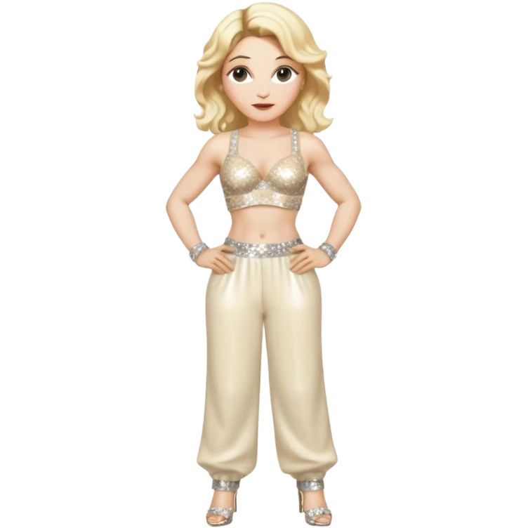 Madonna with blonde hair, cream sequin bra, cream sequin baggy pants emoji