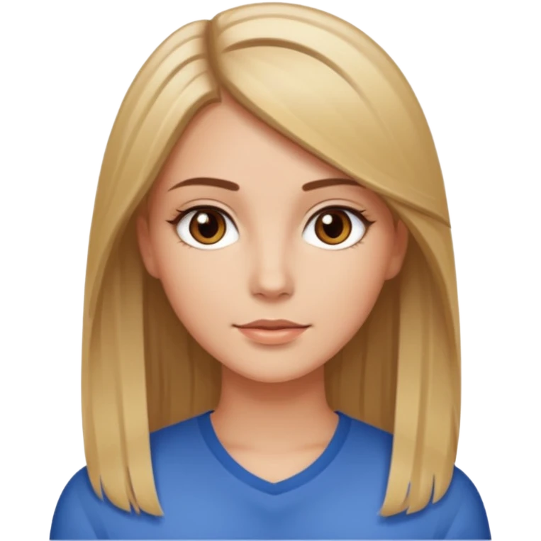 Make a white girl with brown eyes, brown straight hair with blonde highlights emoji