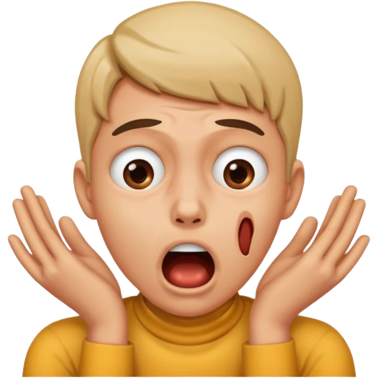 A person hands choking themself on their neck and make their face look crazy emoji