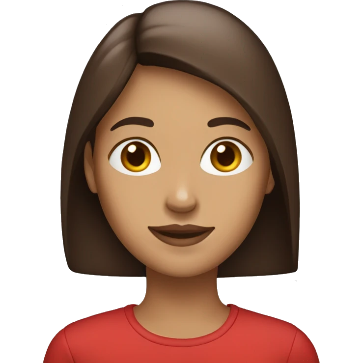 woman emoji light to medium skin, straight long dark brown hair red shirt  emoji