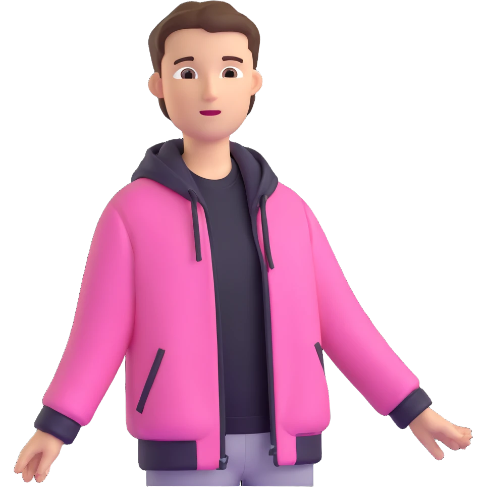 Garett Garrison from Minecraft movie wearing a pink jacket emoji