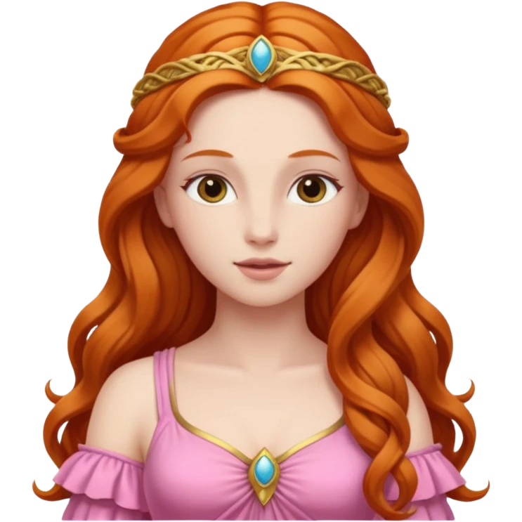 Venus, Love Goddess from Rome Mythology with long ginger hair, pink outfit emoji