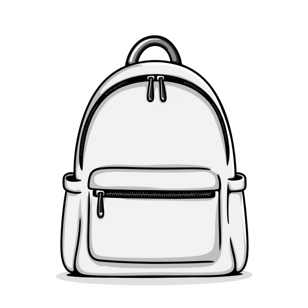 a backpack with pockets, zippers, and straps, in pastel colors dd9fb0, ffc6d3, a3bfc9, c4bee2, f1b091, detailed hand-drawn doodle style emoji