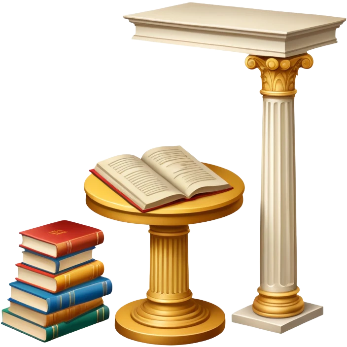 An icon featuring a paint palette, a sculpture, and a book, symbolizing the study of culture and art. The design includes a classical column and a canvas, representing art history and cultural exploration. Transparent background highlights the connection between creativity and history. emoji
