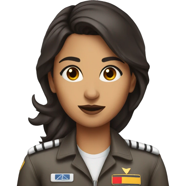 indian female pilot with dark brown hair and brown eyes brown lips emoji