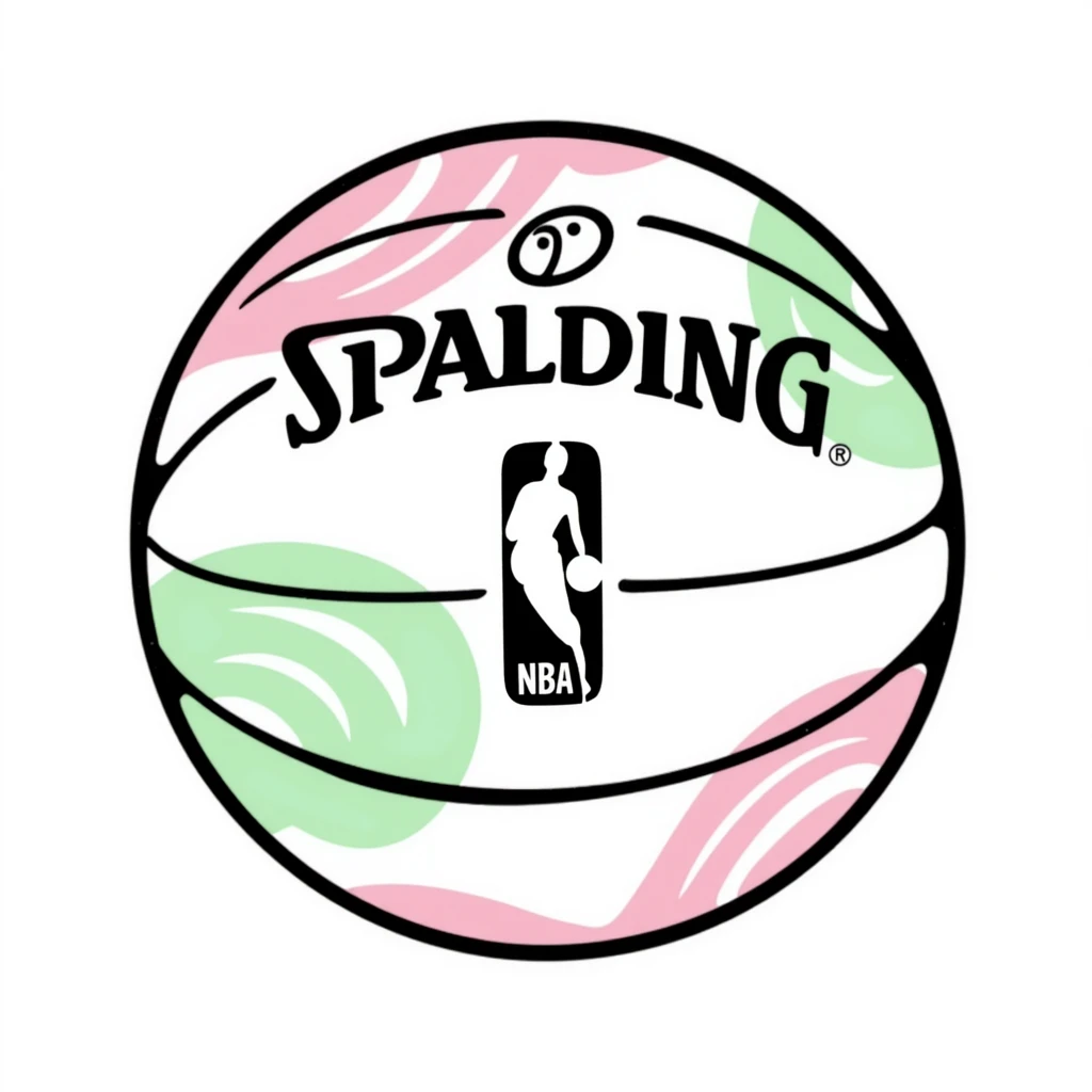 Spalding basketball with NBA logo, white color with pastel pink and green swirls pattern emoji