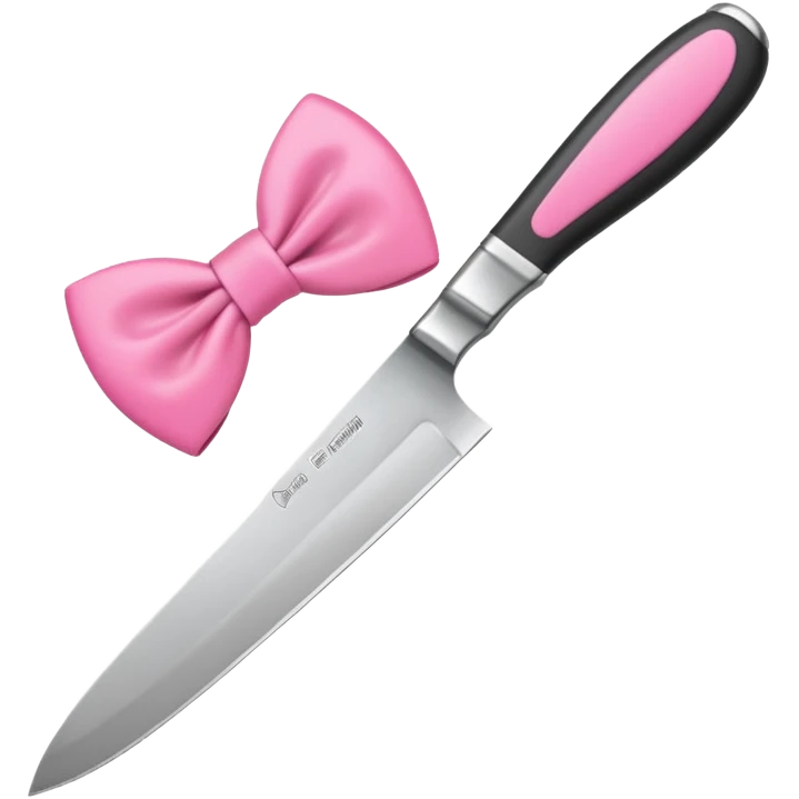 Kitchen knife with a pink bow tied around the handle, emoji style, simple, flat vector, white background, only one object emoji