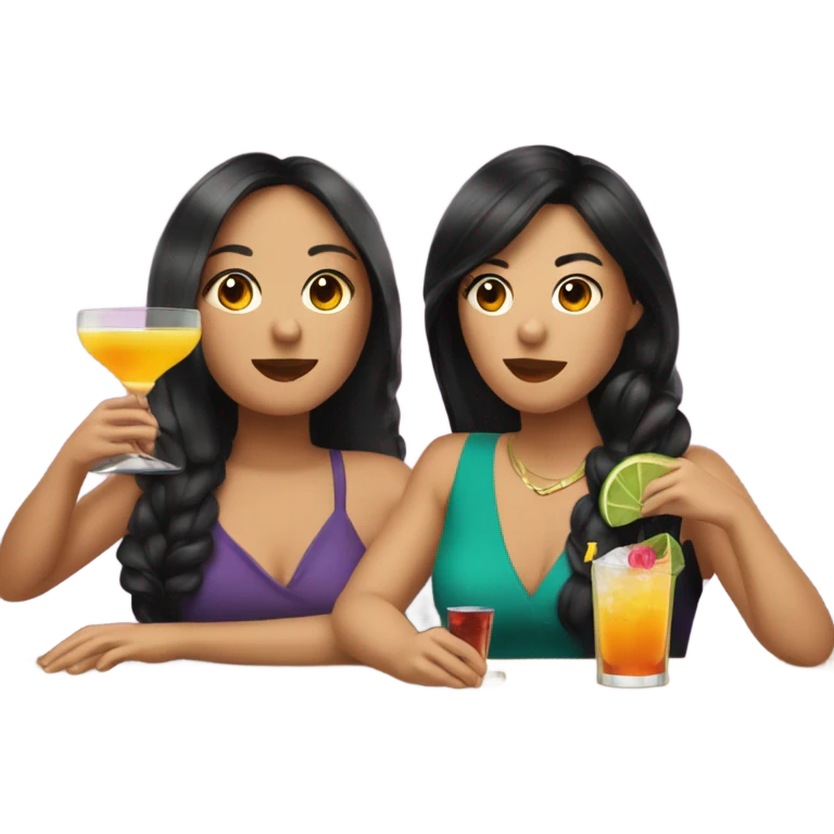 Three kaukasian women drinking cocktails, 2 have Brown hair and 1 has Black hair emoji